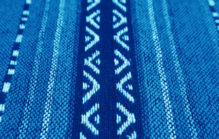 Closeup of Texture and Pattern of Stunning Blue Thai Northern Region's Traditional Textile