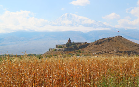 Incredible View of Khor Virap Monastery with Snow Covered Ararat Mountain in the Backdrop, Artashat,...