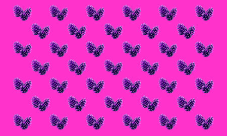 Pattern of pop art styled purple dried pine cones on orchid pink background