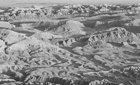 Valle de la Luna or The Moon Valley in Monochrome Image, Atacama Desert, Antofagasta Region, Northern Chile, South Americaの写真素材