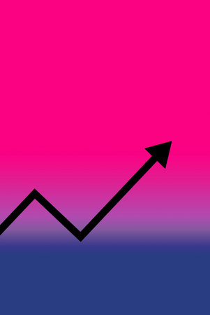 Illustration of graph with black arrow on gradient hot pink and navy blue backdrop