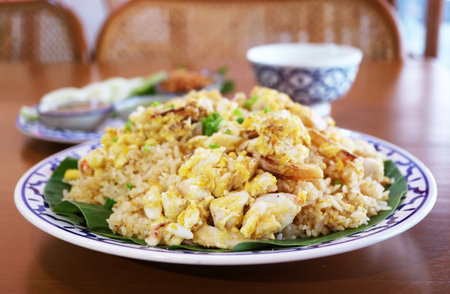 Popular Thai Dish of Khao Pad Poo or Fried Rice with Crab Meatの写真素材