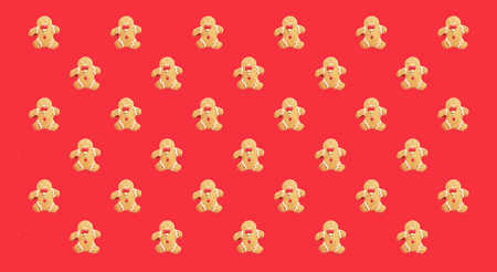Delectable Gingerbread Man Christmas Cookies Pattern on Red Background
