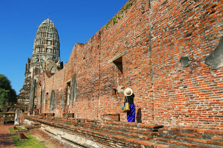 Wat Racha Burana Buddhist Temple Ruins, UNESCO World Heritage Site in Ayutthaya Historical Park, Thailandの写真素材
