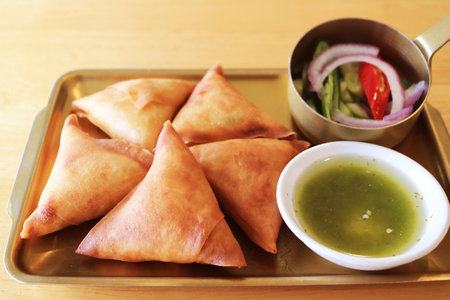Delectable Samosa, Deep Fried Triangular Pastry Served with Chutney