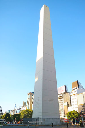 The Obelisk of Buenos Aires or Obelisco de Buenos Aires, a National Historic Monument and Icon of Buenos Aires, Argentina, South Americaの写真素材