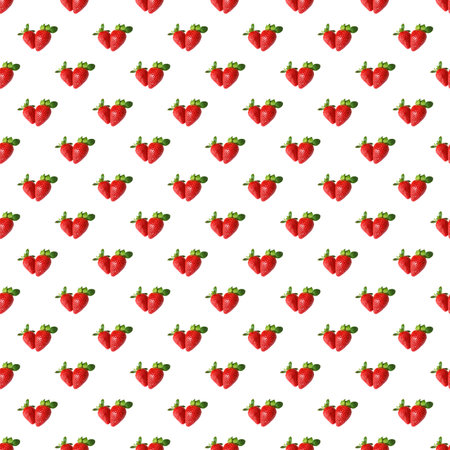 Seamless Pattern of Pair of Fresh Strawberries Fruit on transparent backdrop, PNG fileの写真素材
