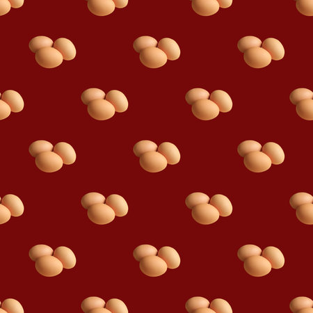 Seamless Pattern Triple Eggs on Red Brown Backgroundの写真素材