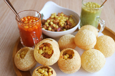 Delectable Snack Pani Puri, also known as Water Balls outside Indian Subcontinentの写真素材