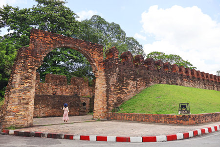 The northern gate of Nakhon Si Thammarat old city wall, initially built in early 13th century when the city was founded, southern Thailandの写真素材