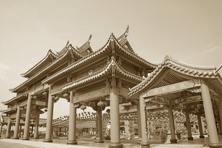 The Sepia Sanctuary of Sian Lo Tai Tian Kong, a Chinese Buddhist Temple in Thailandの写真素材