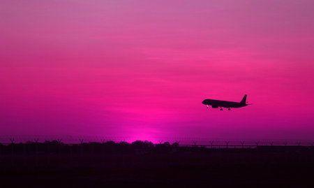 Surreal Styled Departure of Dream Journey at the Purple Pink Hourの写真素材