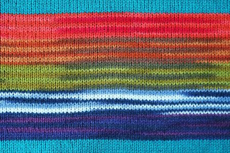 Beautiful Texture and Pattern of Turquoise Blue with Colorful Striped Alpaca Knitted Wool Fabric
