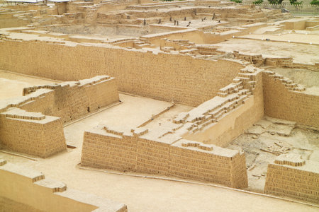 Reconstructed Huaca Pucllana Ruins, the Pre-Inca Ceremonial and Administrative Site, Located in Miraflores district of Lima, Peru, South Americaの写真素材