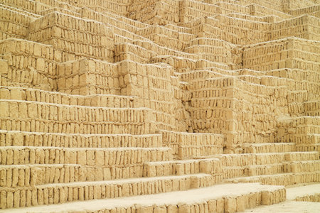 Huaca Pucllana archaeological site, the remains of ancient adobe and clay pyramid structures in Miraflores district of Lima, Peru, South Americaの写真素材