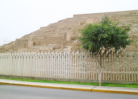 Archaeology site of Huaca Pucllana, the remains of ancient adobe and clay pyramid in Miraflores district of Lima, Peru, South Americaの写真素材