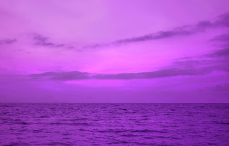 Surreal Pop Art of Fantastic Gradient Purple Seascape at Dawnの写真素材