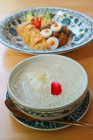 Khao Chae, traditional Thai dish adapted from Mon recipe then modified, a refreshment made and consumed in the hot season, considered a true Royal Thai Dishの写真素材