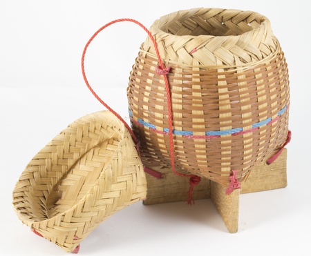 Bamboo wooden rice box in Thailand の写真素材