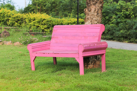 Wood Chair in garden の写真素材