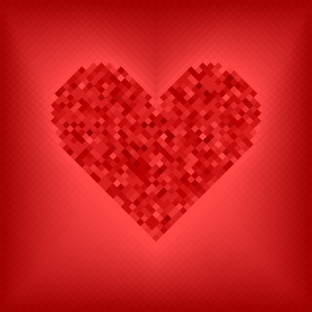 Diamond grid vector illustration: red heart, made of diamonds, on rose and red backgroundのイラスト素材