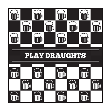 Funny vector monochrome poster: beer mugs used as pieces in draughts gameのイラスト素材