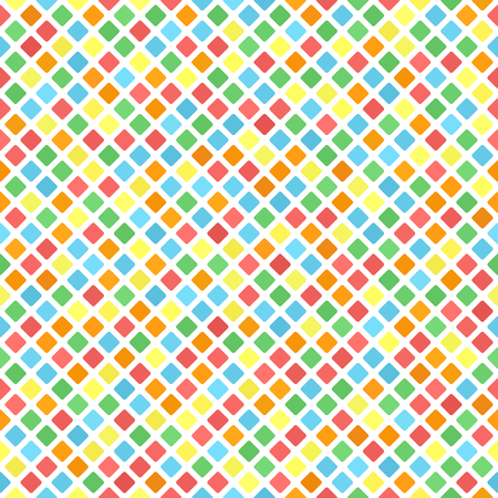 Diamond pattern. Seamless vector background with red, orange, yellow, green, blue rounded diamonds on white backdropのイラスト素材