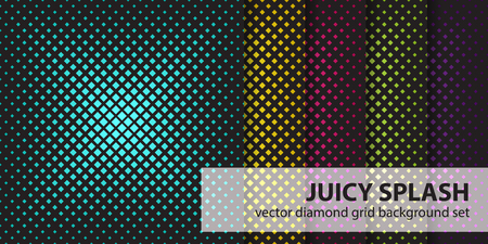 Diamond pattern set "Juicy Splash". Cyan, yellow, rose, green, violet vector seamless geometric backgroundsのイラスト素材