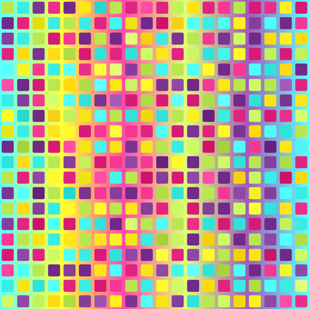 Square background. Seamless vector pattern with cyan, yellow, rose, green, violet rounded squares on gradient backdropのイラスト素材