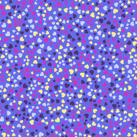 Heart pattern. Seamless vector background: rose, purple, yellow, lavender hearts on violet backdropのイラスト素材