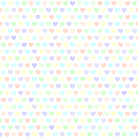 Heart pattern. Seamless vector background with violet, rose, cyan, yellow, green hearts on white backdropのイラスト素材