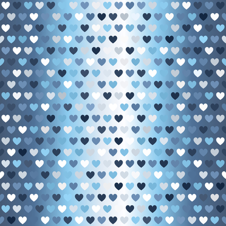 Glowing heart pattern. Seamless vector background: blue, gray and white hearts on gradient backdropのイラスト素材