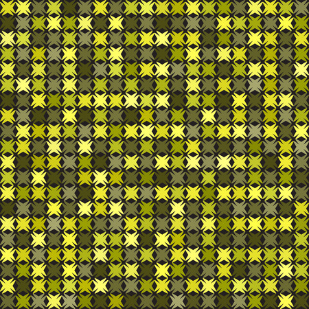 Abstract pattern. Seamless geometric background with yellow, olive, yellow-green, khaki shapes on black backdropのイラスト素材