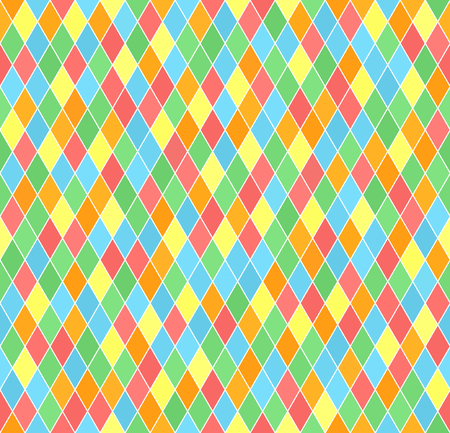 Diamond pattern. Seamless vector background with red, orange, yellow, green, blue lozenges on white backdropのイラスト素材