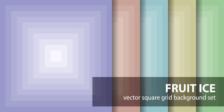Square pattern set "Fruit Ice". Vector seamless backgrounds with violet, rose, cyan, yellow, green squaresのイラスト素材