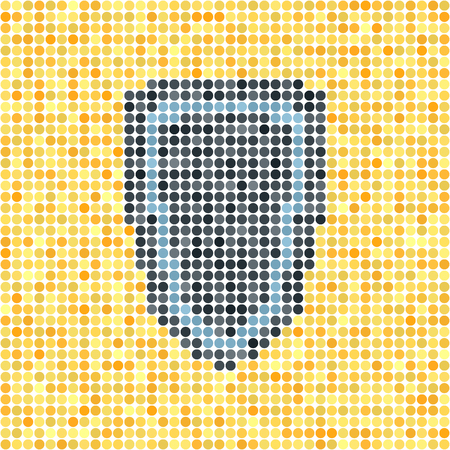 Pixelated dot vector illustration: gray and blue shield on yellow backgroundのイラスト素材
