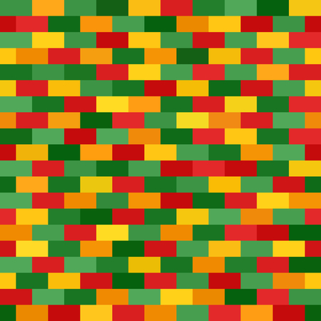 Rectangle pattern. Seamless vector brick wall background with red, light green, yellow, green, orange rectanglesのイラスト素材