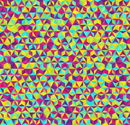 Triangle pattern. Seamless vector geometric background with cyan, yellow, rose, green, violet trianglesのイラスト素材