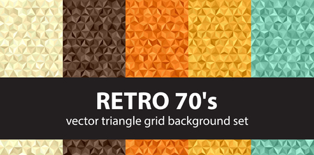Triangle pattern set "Retro 70's". Beige, brown, orange, yellow, green vector seamless retro backgroundsのイラスト素材