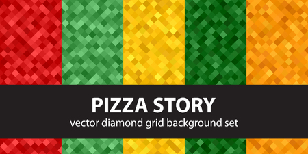Diamond pattern set "Pizza Story". Vector geometric with red, light green, yellow, green, orange square diamondsのイラスト素材