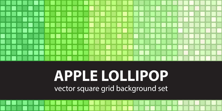 Square pattern set "Apple Lollipop". Vector seamless tile backgrounds with green rounded squares on colored backdropsのイラスト素材