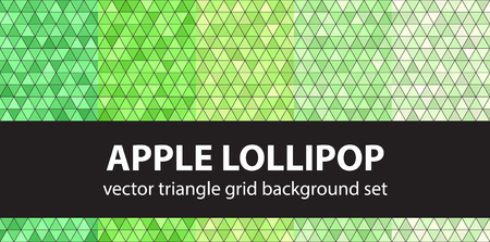 Triangle pattern set "Apple Lollipop". Vector seamless geometric backgrounds: green triangles on black backdropsのイラスト素材