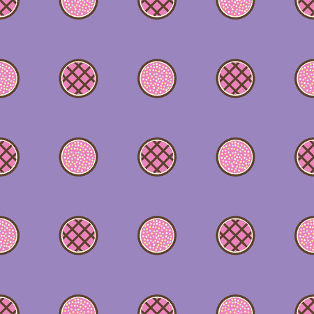 Seamless vector flat food background: pies with rose jam on violet backdropのイラスト素材