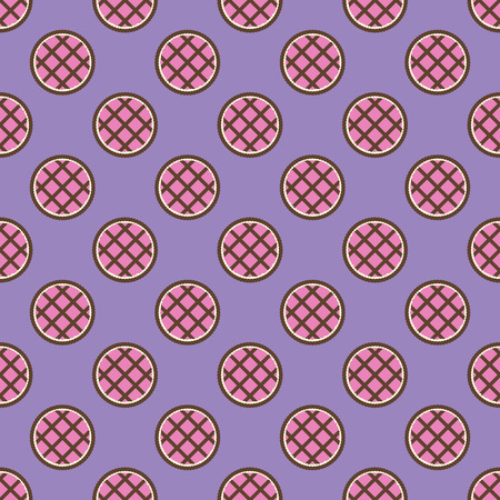 Pie pattern. Seamless vector flat food background: rosy-brown pies on violet backdropのイラスト素材