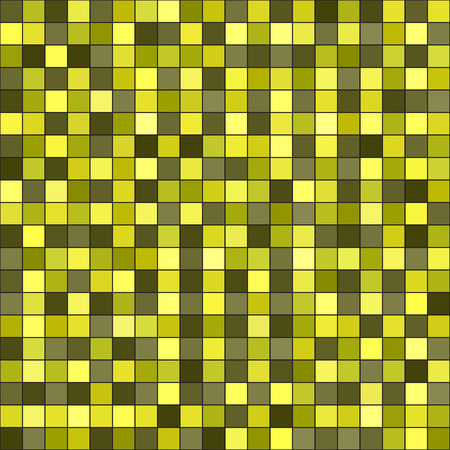 Square pattern. Seamless vector background with yellow, olive, yellow-green, khaki tile squares on black backdropのイラスト素材
