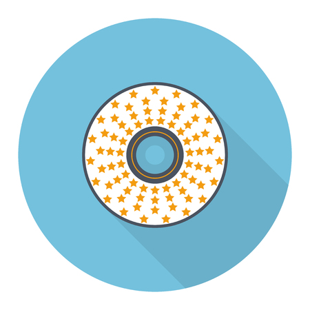 Flat CD, DVD disc vector illustration: white CD or DVD disc with orange stars on light blue backdropのイラスト素材