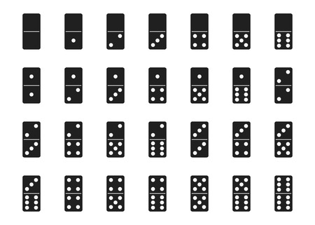 Monochrome vector illustration: isolated double-six (28 pieces) black dominoes setのイラスト素材