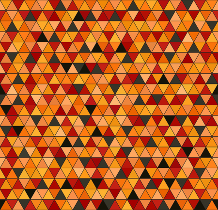 Triangle pattern. Seamless vector background: red, peach, black, orange, pumpkin triangles on black backdropのイラスト素材
