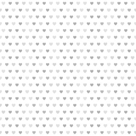 Gray striped heart pattern. Seamless vector background: dark and light gray hearts of different size on white backdropのイラスト素材