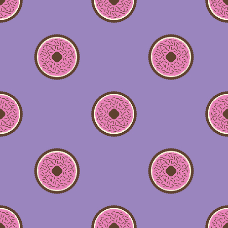 Pie pattern. Seamless vector flat food background -  pies with jam and chocolate on violet backdropのイラスト素材